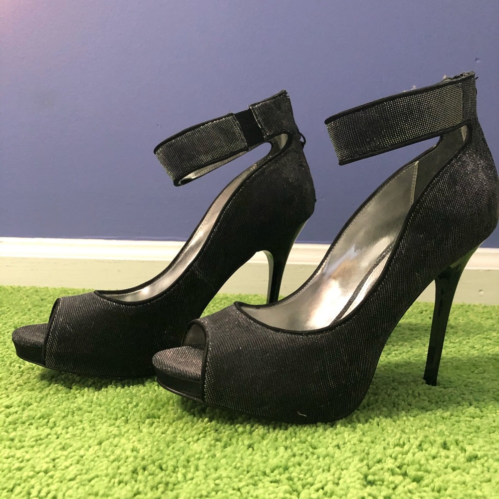 Nina black and silver shimmer peep toe heel